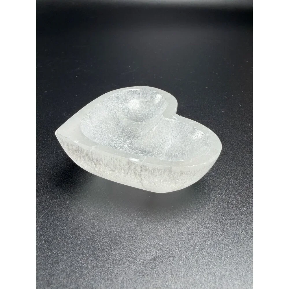 Natural Selenite Heart Charing Bowl Stone Healing Crystal Cleansing 2
